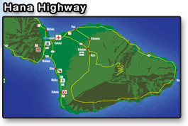 Map outline of Hana highway on Maui